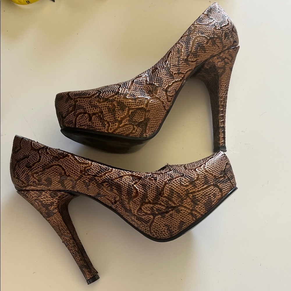 Platform Brown Snakeskin Heels